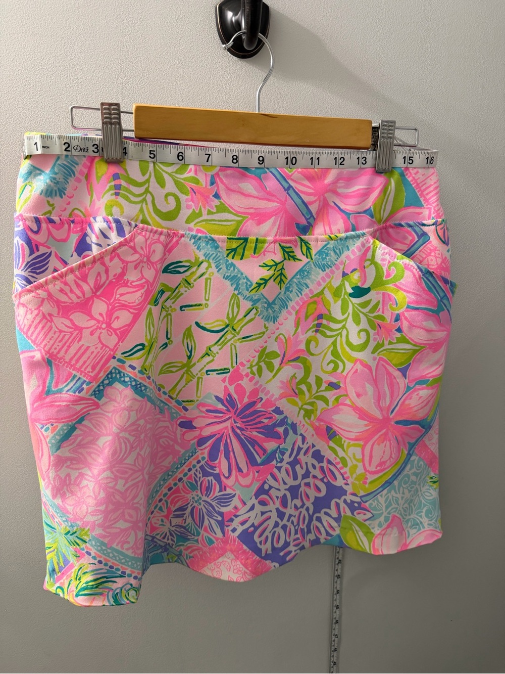 Lilly Pulitzer Pink Floral Patchwork Mini Skirt with Green & Blue Accents